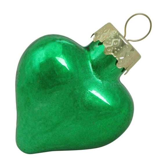 Whitehurst 56ct Green Shiny Finish Glass Heart Christmas Ornaments - 1.75" (45mm)