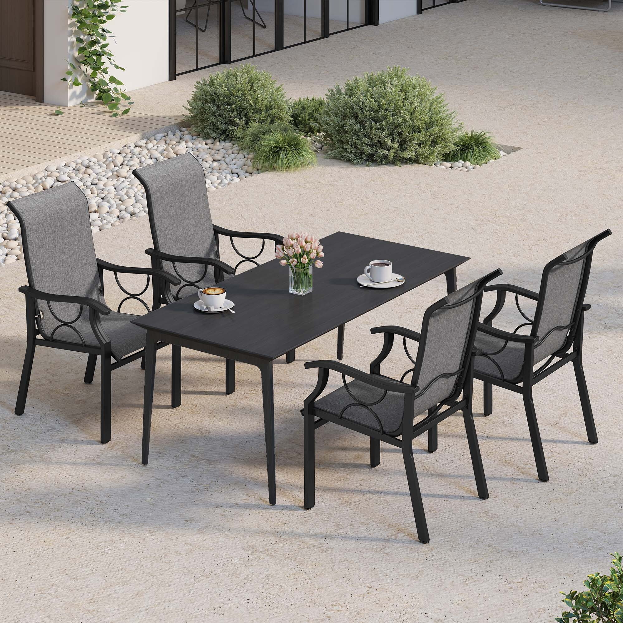 Uforic Patio Dining Chair, Gray Textilene Fabric, Sturdy Iron Frame, Straight Legs, Heavy Duty 150kg Capacity, 2 Pieces per Box for Outdoor Use