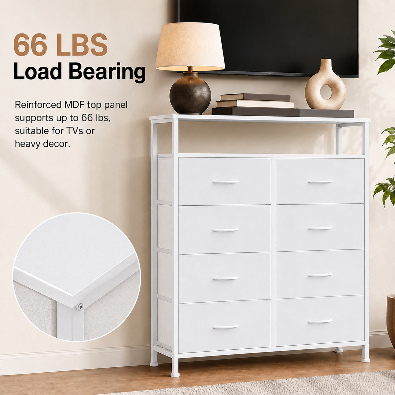 Alvantor 8-Drawer Fabric Dresser with Open Shelf, Chest of Drawers, Steel, MDF, Storage Organizer Unit, Closet, Entryway
