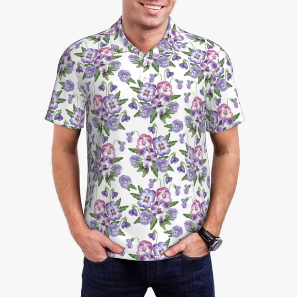 Fotbe Violets Flowers Camiseta Polo de Golf para Hombre con Estampado – Camisa Deportiva Transpirable con Cuello Abotonado-4X-Large
