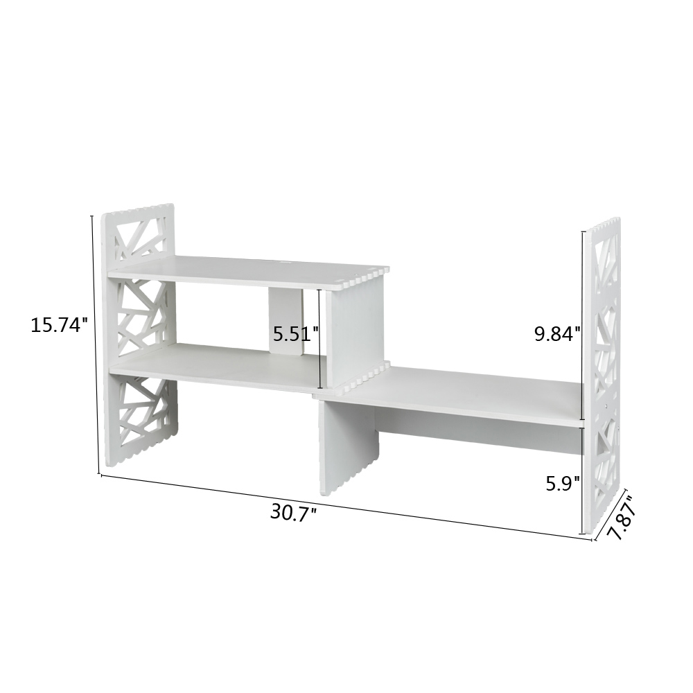Expandable Openwork Desktop Bookshelf Organizer Shelving Unit White