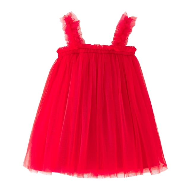 YOUSNH Robe de Fête Sans Manches en Tulle pour Filles Tout-Petits, Robe de Princesse pour Fête Dansante, Vêtements de Carnaval, Robes Rouges pour Filles 4-5 Ans