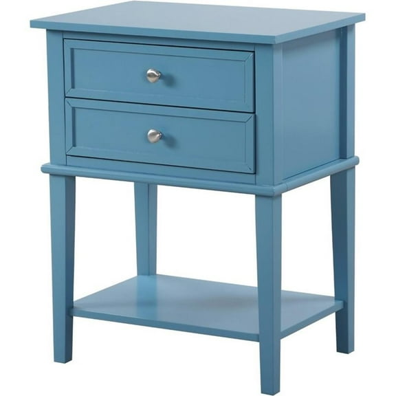 Pemberly Row Contemporary Solid Wood 2 Drawer Nightstand in Teal