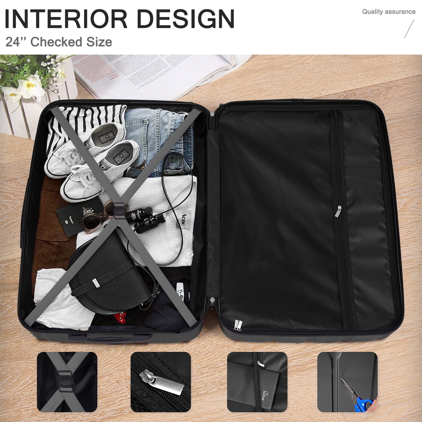 Ktaxon 3-Piece Hardshell Luggage Set Lightweight ABS+PC Carry On Suitcase with TSA Lock, 360° Spinner Wheels Dark Gray