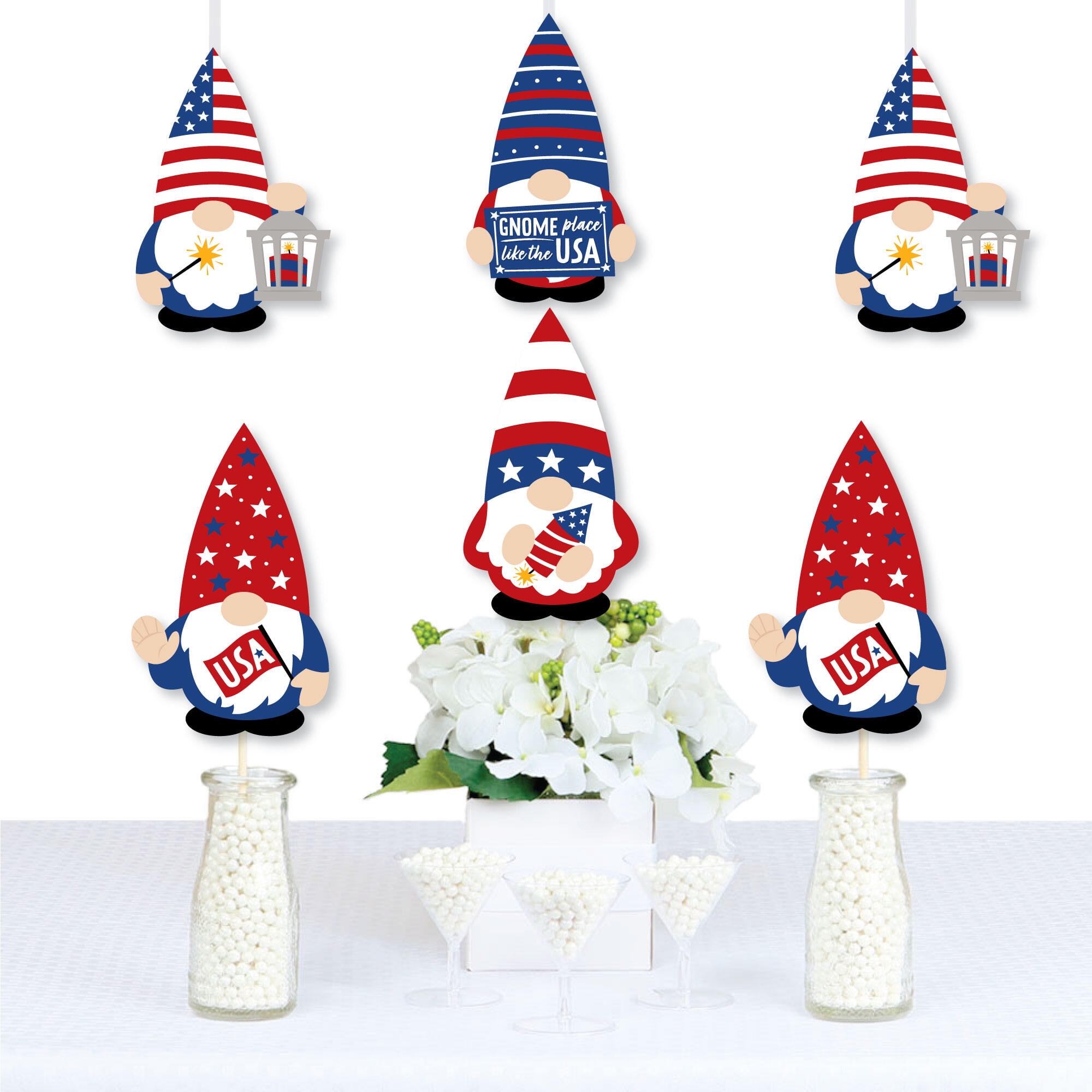 Big Dot of Happiness Patriotic Gnomes Decorations DIY Memorial Day