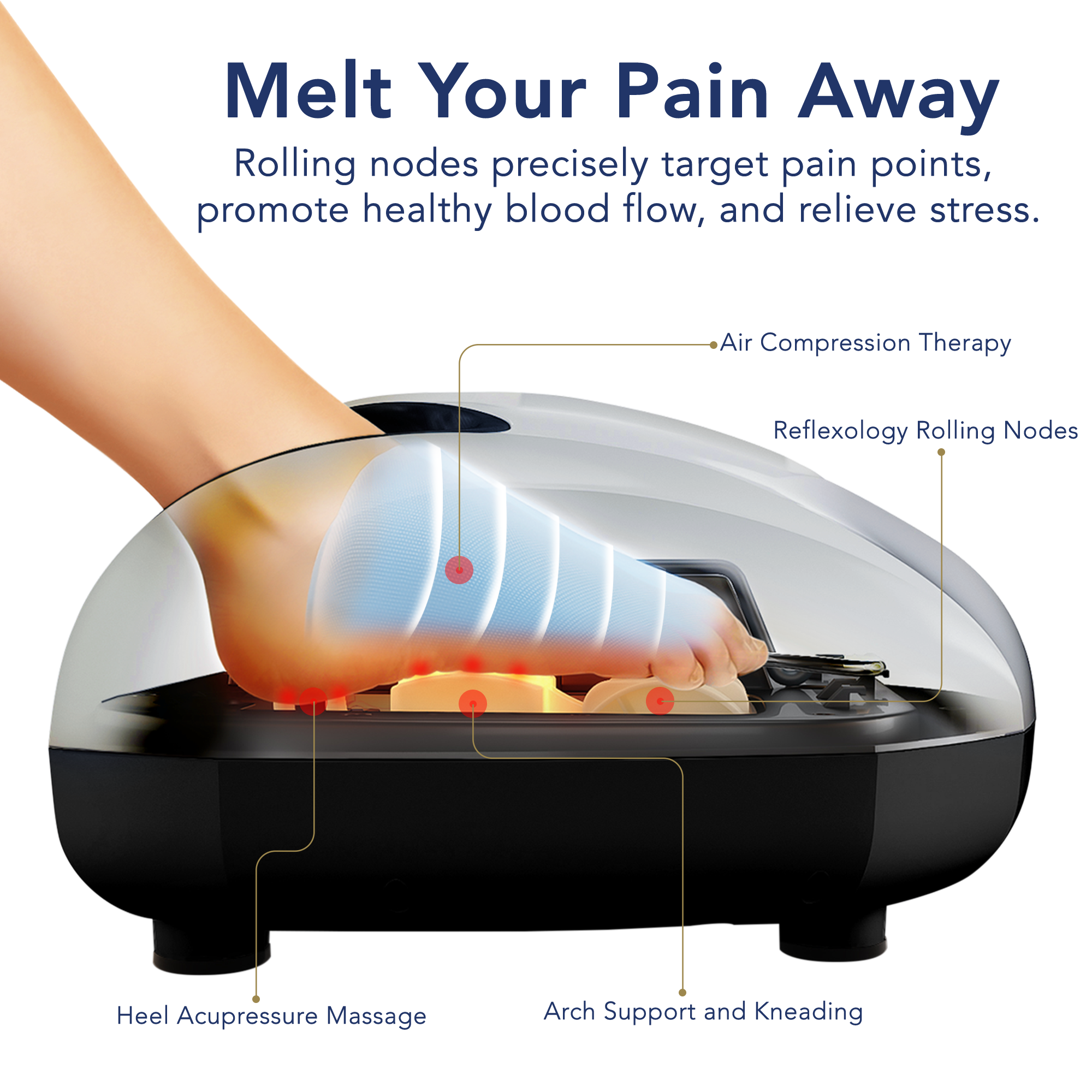 Miko Shiatsu Foot Massager Machine Kneading and Rolling with Heat and Pressure Settings, Silver, Includes 2 Remotes - image 5 of 7