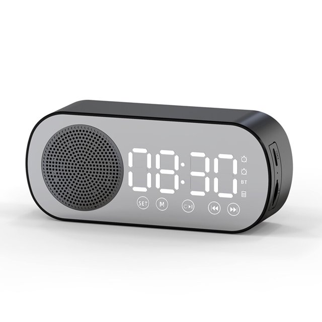 Wosthever Reloj despertador digital Superficie del espejo Compatible con Bluetooth 5.0 Altavoz de radio Suministros multifuncionales para el Type2 NO2