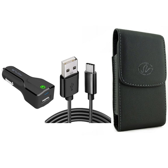 Case Belt Clip & Car Charger for iPhone 15 Pro Max - Leather Holster Cover Pouch and 18W Fast USB Port 6ft Cable Type-C G2B for iPhone 15 Pro Max (6.7")