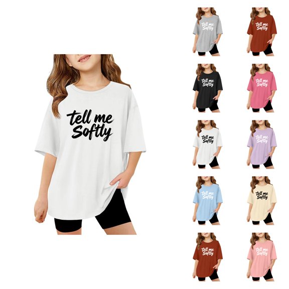 Girls Graphic Tee Short Sleeve Drop Shoulder Oversized Crew Neck Casual Print Summer T-Shirt (3-14Y)