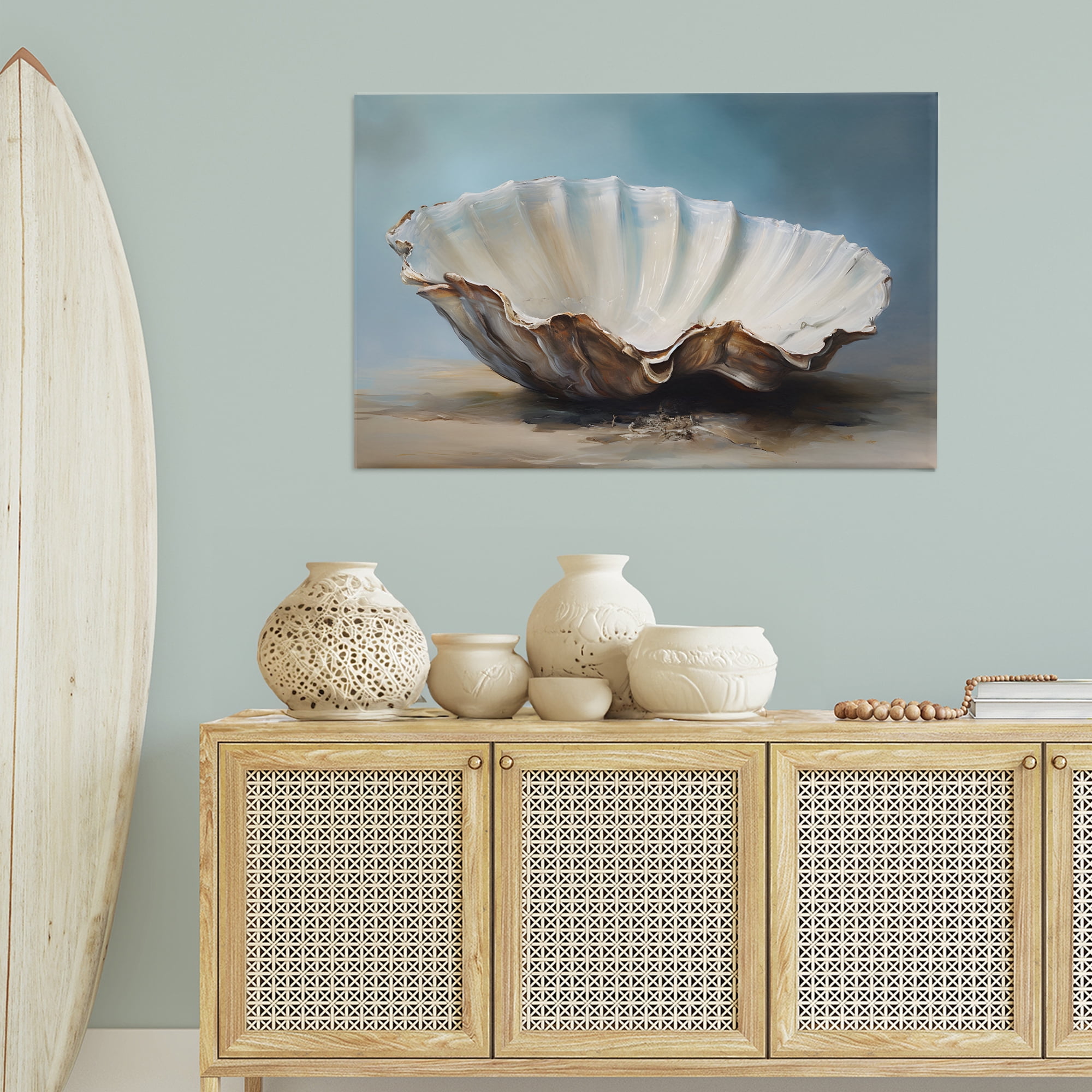 Stupell Industries Neutral Beach Seashell Nautical & Beach Painting Wrapped Canvas Art Print Wall Art, 45 x 30