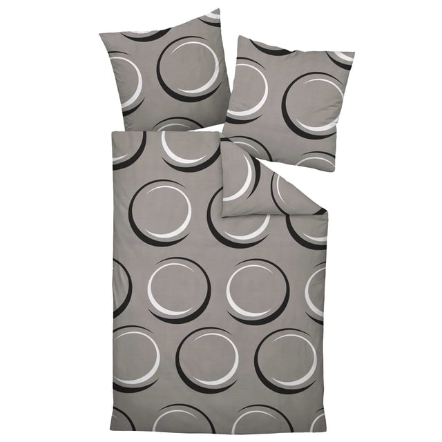 Janine Ropa de cama 2 Piezas - J.D., Satén de Maco, Algodón mercerizado, Acabado de Seda, Patrón gráfico Topo/Marrón 155x220cm