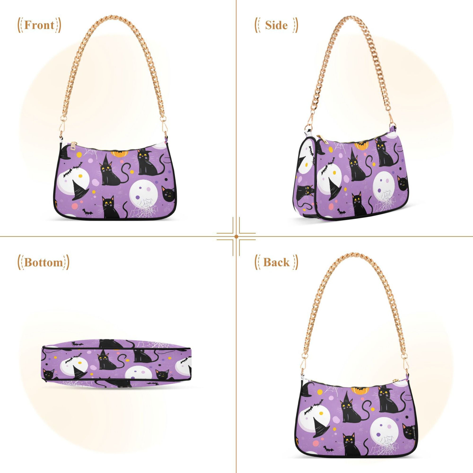FORMRS Womens Shoulder Bag with Chain Strap Clutch Purse Cute Tote Handbag, Purple Halloween Pattern