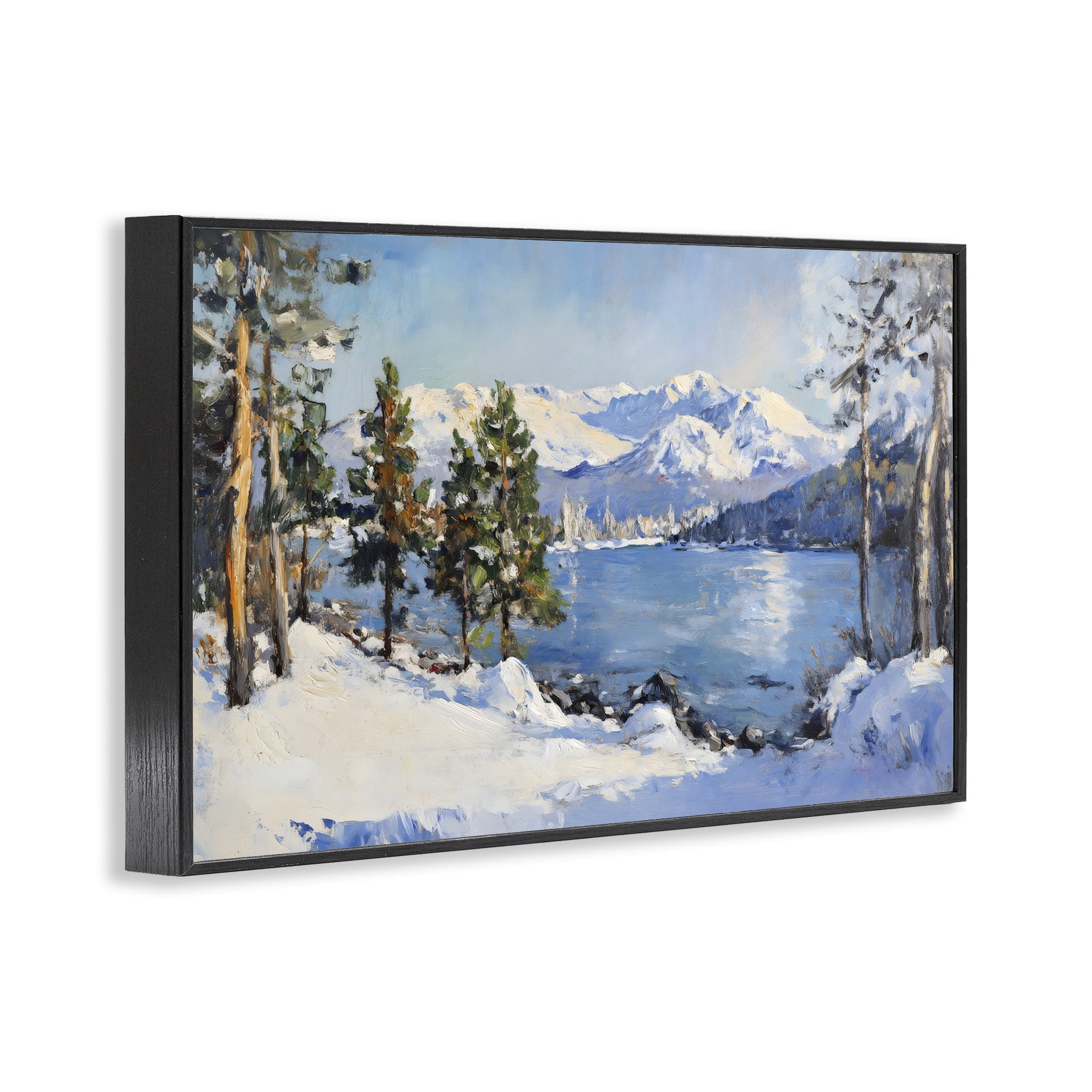Winter Mountain Lake Black Framed Giclee Art, design by Petal Prints Design