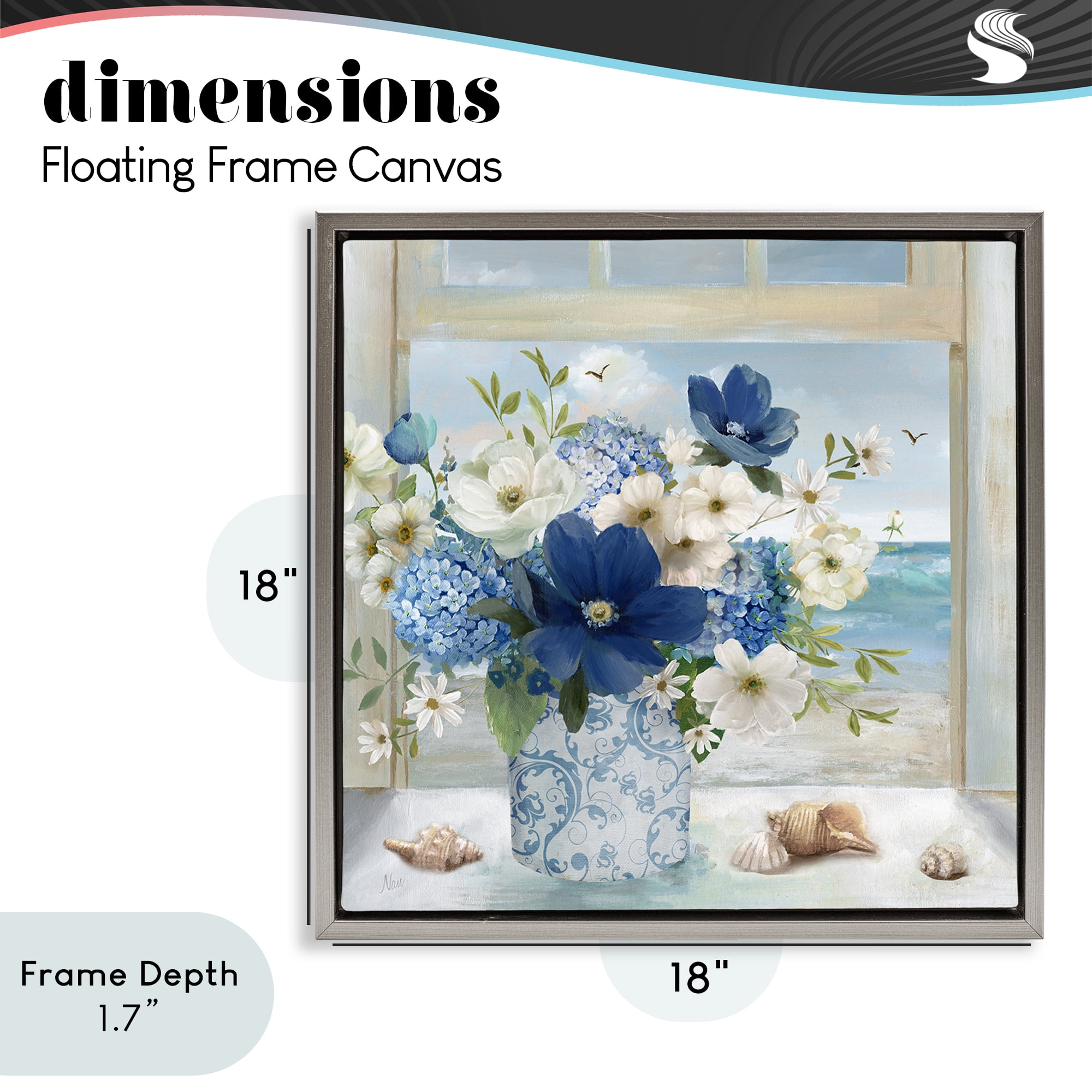 Stupell Industries Seaside Blue & White Arrangement Gray Framed Floater Canvas Wall Art, design by Nan
