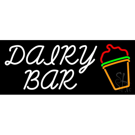 Dairy Bar With Logo LED Neon Sign 13 x 32 - inches, Black Square Cut Acrylic Backing, with Dimmer - Bright and Premium built indoor LED Neon Sign for Defence Force.