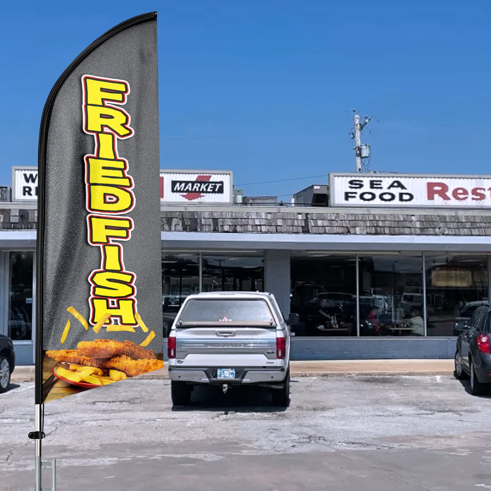 Fried Fish Sign Feather Flag,8FT Fried Fish outdoor advertising flag, Fried Fish Business Sign,Fried Fish Swooper Flag（FLAG ONLY）