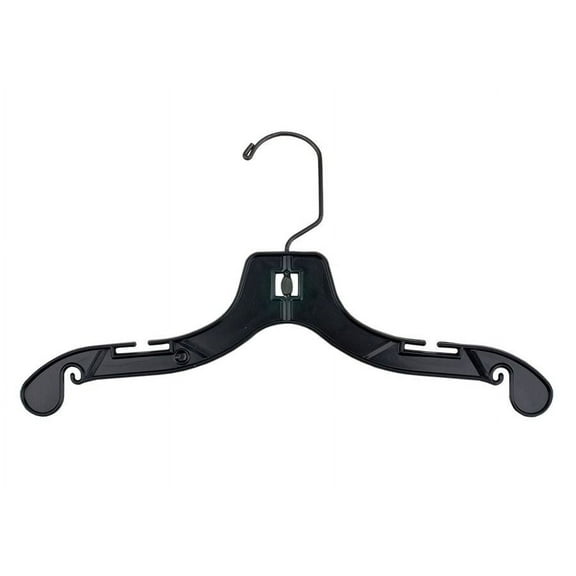NAHANCO 12" Plastic Shirt Hanger, Black W/Black Hook (Pack of 100)