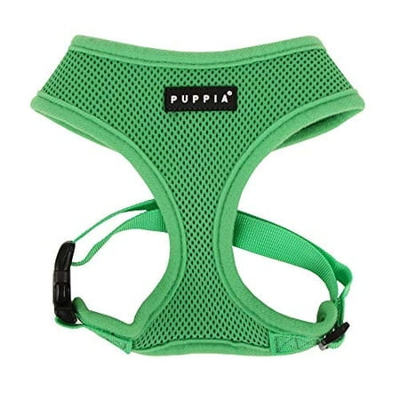 Puppia Soft Dog Harness No Choke Over-The-Head Triple Layered Breathable Mesh Adjustable Chest Belt and Quick-Release Buckle, Green, Small