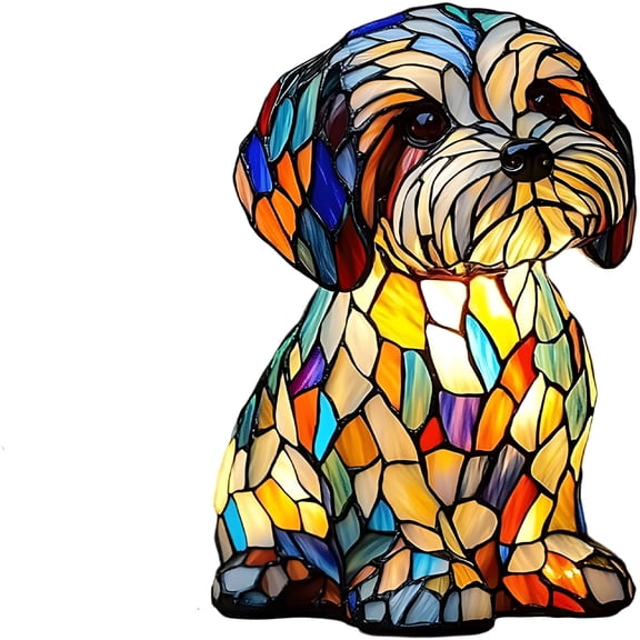 HIBIBUD Stained Glass Dog Lamp,3D Cute Vintage Led Tabletop Night Light with Usb,Puppy Bedside Lamp for Bedroom Desk Nursery Decor,Gift for Dog Lovers