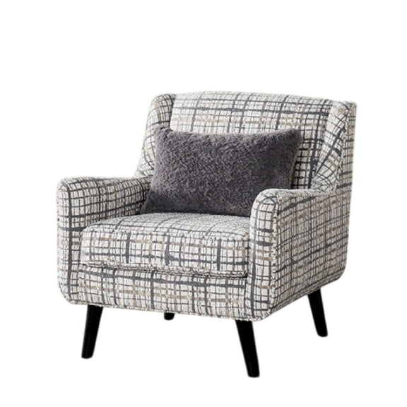 Riana Accent Chair, 1 Accent Pillow, Black and White Plaid, Solid Wood
