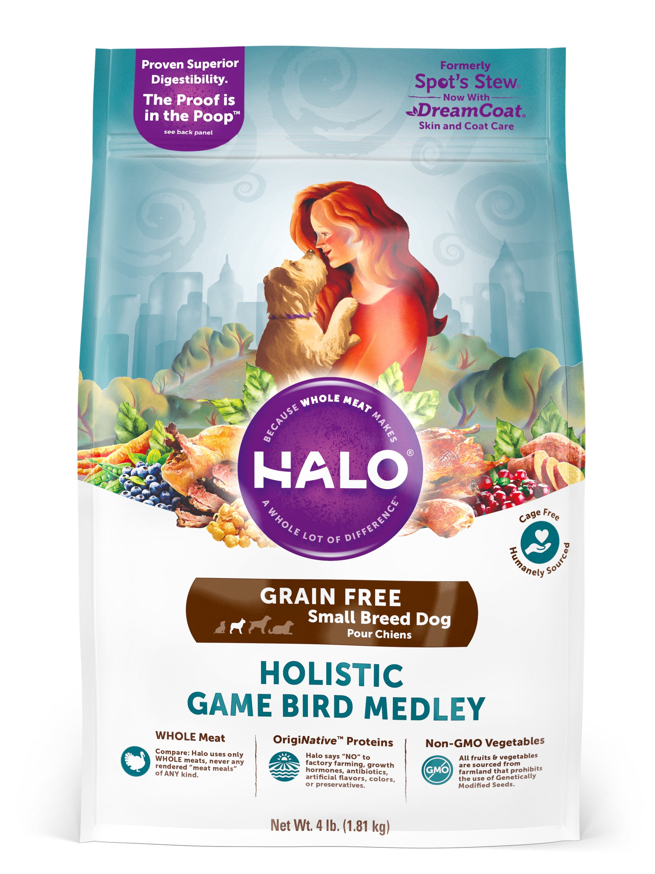 Halo Grain Free Natural Dry Dog Food, Small Breed Game Bird Medley, 4