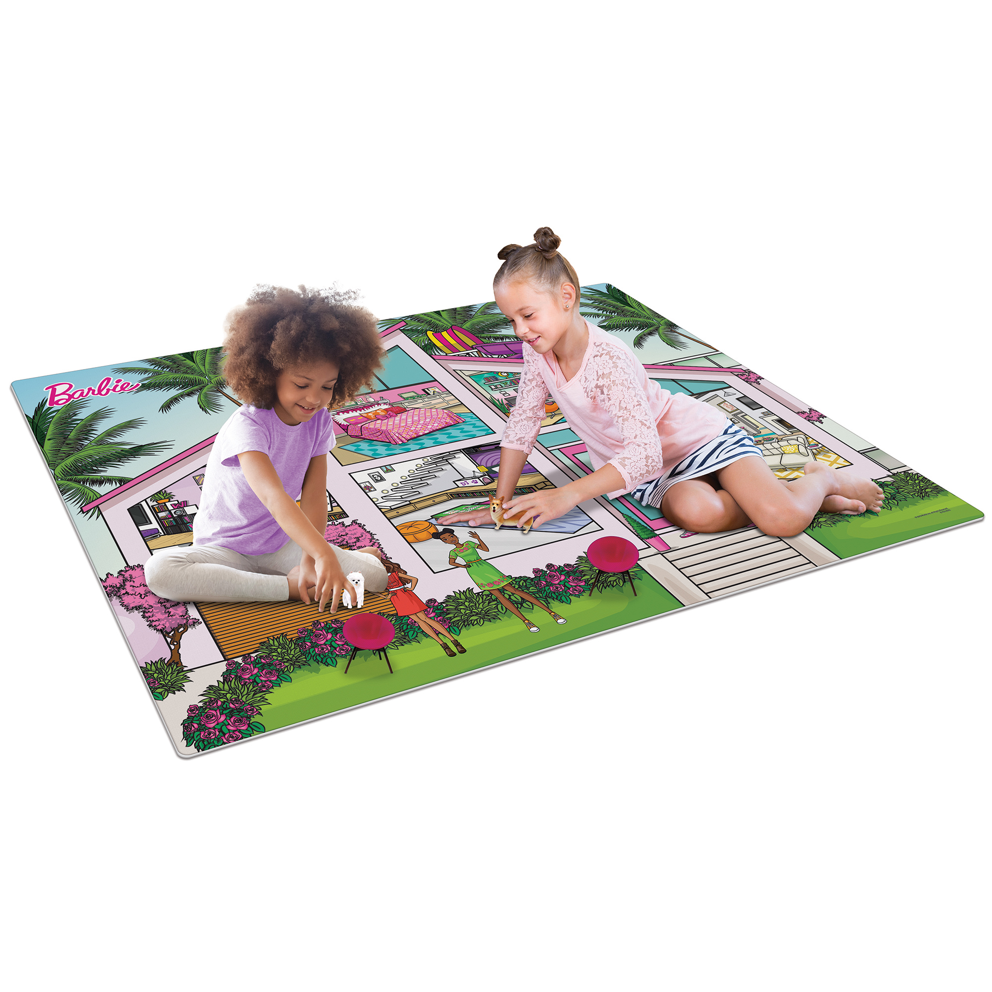 Imaginmat: Jumbo - Barbie Dream House - Floor Playmat & 2 Dog Friends, 47 x 61", 2 Animal Figures, Durable EVA Foam Mat, Portable, Licensed, Kids 3+