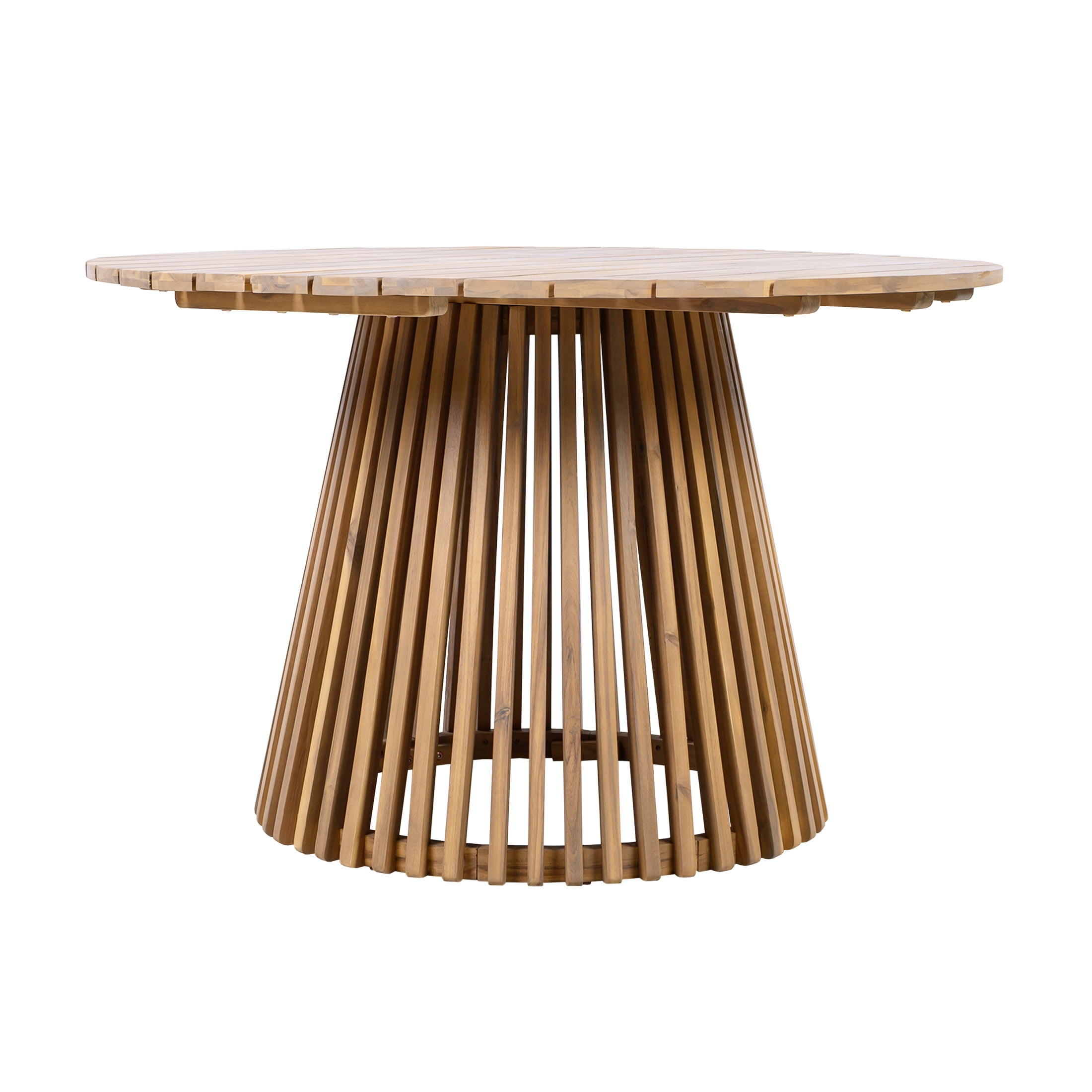 Christopher Knight Home 47" Round Outdoor Dining Table, Wood Patio Table with Slatted Pedestal Base, Light Teak