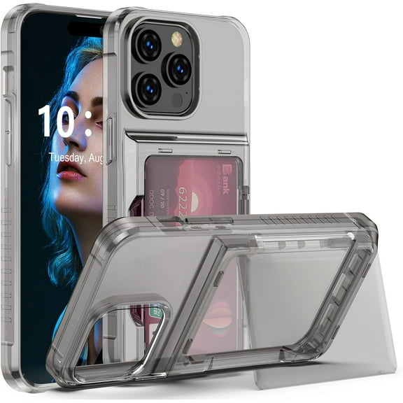 Phone Case Compatible with iPhone 15 Pro Case Wallet with Credit Card Holder Soft TPU Bumper Hard PC Anti-Scratch Shockproof Case Clear with Kickstand for 15 Pro 6.1 inch(Clear Black)