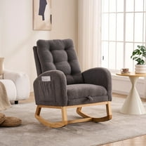 Timbernest Nursery Rocking Chair, Upholstered Arm Chair for Living Room, Comfy Chair with Footrest, Side Pocket and High Backrest, Gray