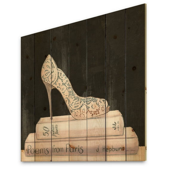 Designart 'Pink Fashion & Glam high heels I' Posh & Luxe Print on Natural Pine Wood