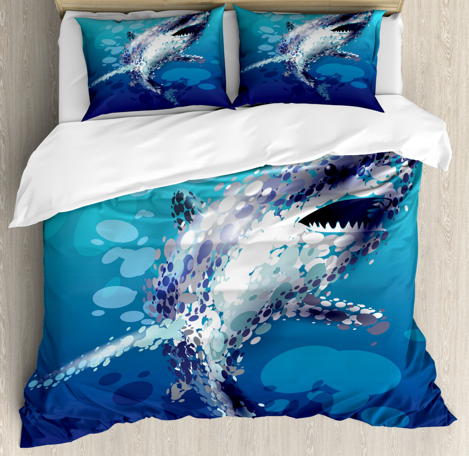 Ambesonne Shark Duvet Cover Set Twin Size Decorative 2 Piece Bedding Set with 1 Pillow Sham Shark Fish Fin Over The Sea Surface Danger Caution Themed Picture Blue 