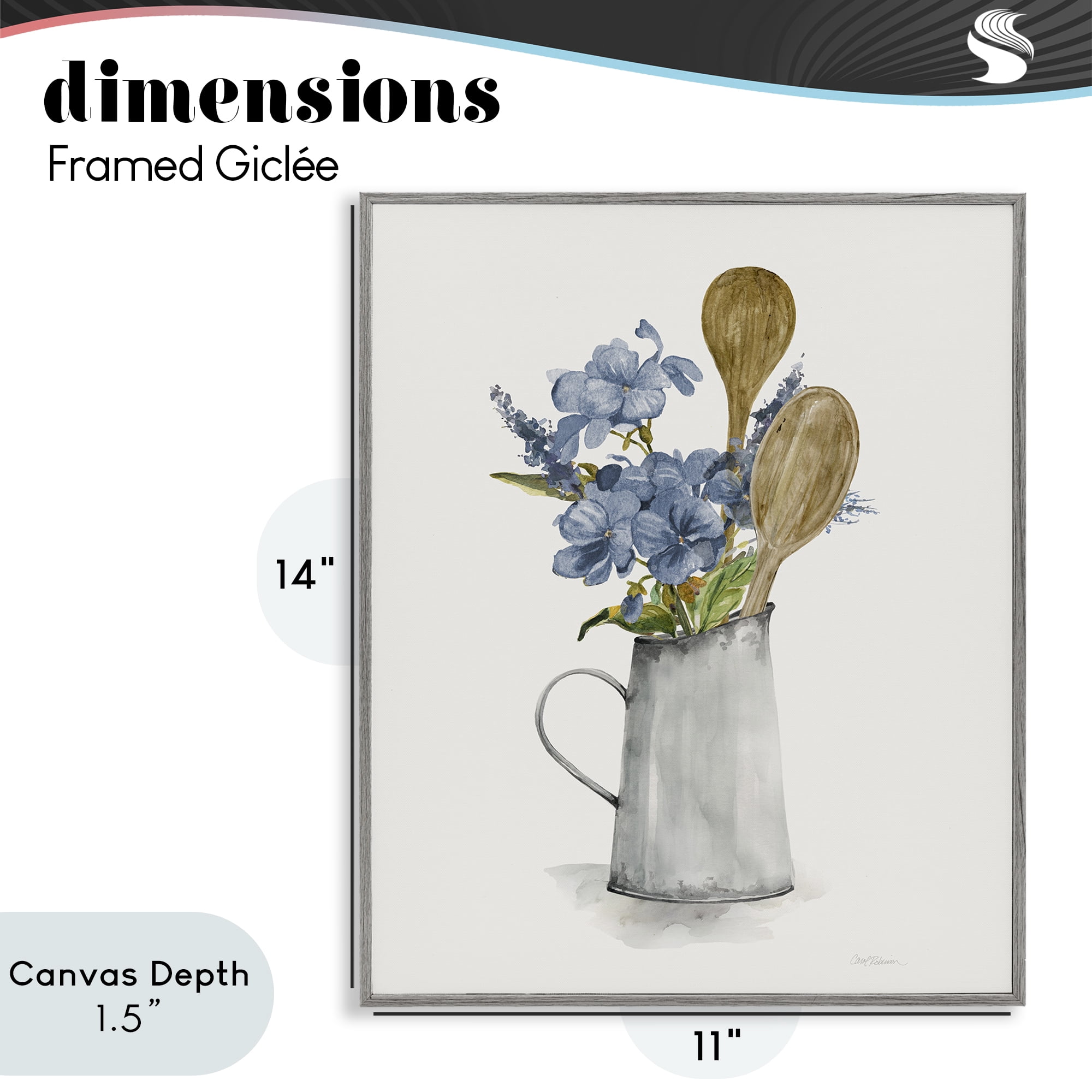 Stupell Industries Kitchen Spoons & Blue Blooms Gray Framed Giclee Art, design by Carol Robinson