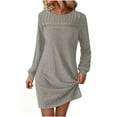thumbnail image 2 of Roncen Womens Long Sleeve Dresses Casual Spring Sweater Dress Work Winter Fashion 2025 Crew Neck Lace Mini Dressy Clothes, 2 of 8