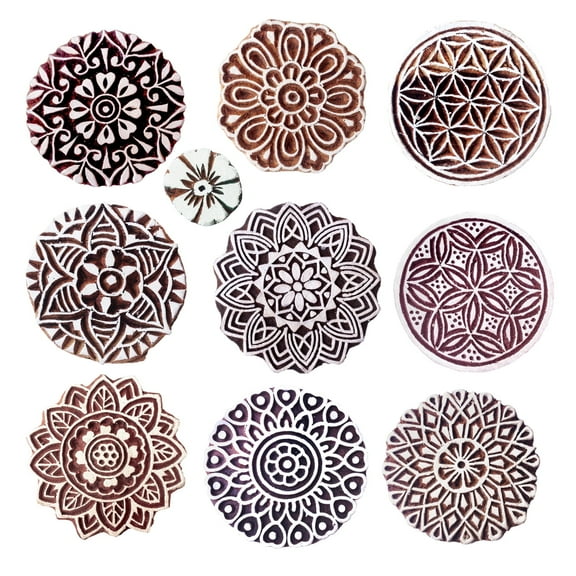 Royal Kraft Wooden Stamps for Block Printing on Saree Border, Textile, Clay, Pottery, Tattoo (Set of 10) MXtag0006