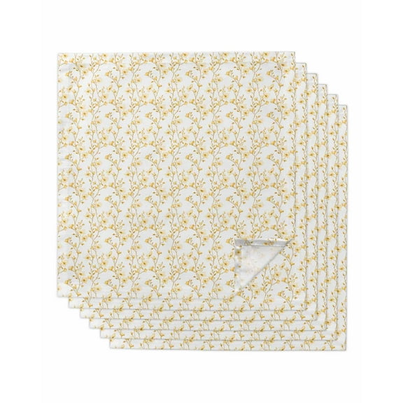 Yellow Spring Floral Cloth Napkins Washable Set of 6, Elegant Watercolor Summer Botanical Reusable Dinner Table Napkins Cloth Bulk for Weddings Kitchen Restaurants Hotel Events Parties 20 x 20 Inch