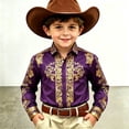 thumbnail image 2 of KHONTS Boys Western Cowboys Long Sleeve Shirts for Kids Button down Printed Casual Collared Retro Shirts,Size 4-13 Years Purple 130, 2 of 3