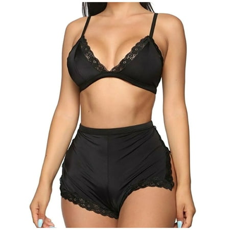 Midwennn New Sexy Underwear Women s Sense Pajamas Home Wear Three Point Two Piece Pajamas Satin Garter Lingerie for Women Sexy Long Robes for Women Lingerie Gown