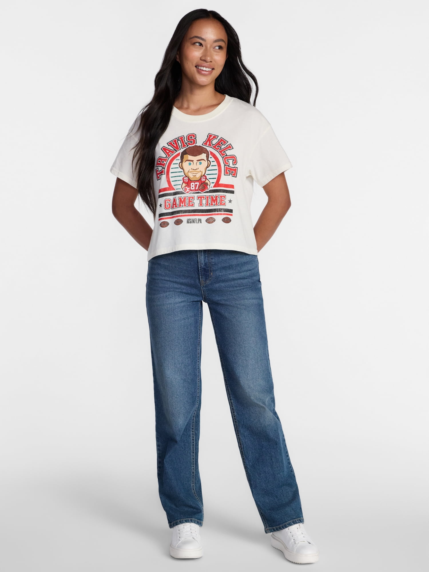 Travis Kelce Women's Boxy Cropped Graphic Tee with Short Sleeves, Sizes XXS-XXL