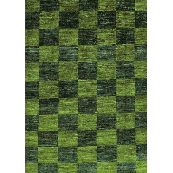 Ahgly Company Machine Washable Indoor Rectangle Checkered Turquoise Blue Modern Area Rugs, 4' x 6'