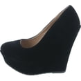 thumbnail image 2 of Delicacy Trendy-33 Slip On Platform High Heel Wedge Pump Shoes, Black Suede, 7.5, 2 of 7
