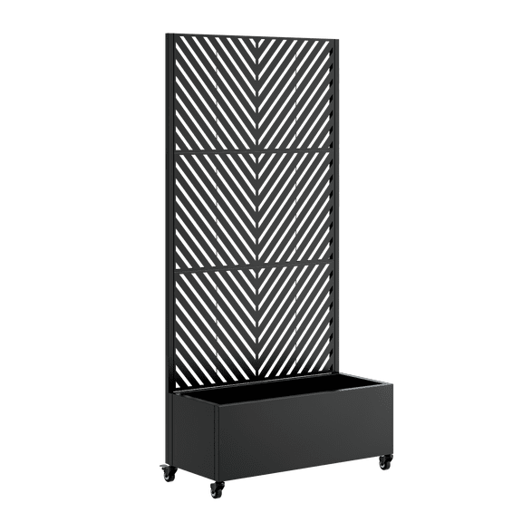 Youmumeub 73" Outdoor Privacy Screen Planter with Trellis, Tall Metal Room Divider for Patio & Balcony, Decorative Raised Bed for Vines, Rust-Resistant Black Steel