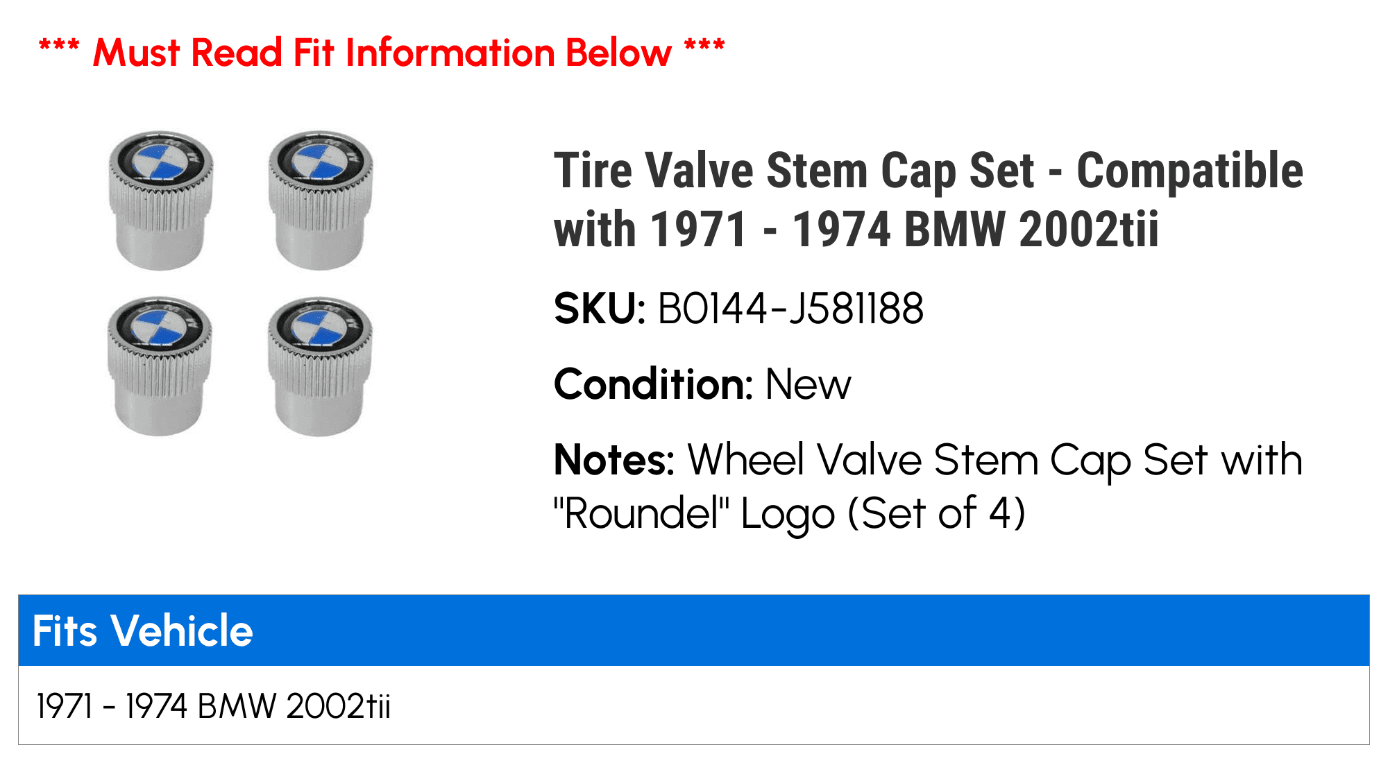 Tire Valve Stem Cap Set - Compatible with 1971 - 1974 BMW 2002tii 1972 1973