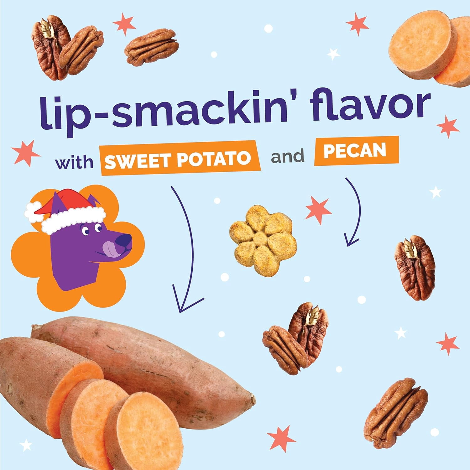 Fruitables Holiday Dog Treats – 3 Bags (7 oz Each) – Sweet Potato & Pecan Crunchy Treats – Limited Edition Holiday Recipe – Natural, Low-Calorie Dog Snacks