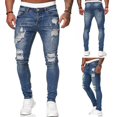 thumbnail image 3 of Men Ripped Hole Jeans Denim Pants Pockets Button Skinny Long Trousers, 3 of 4