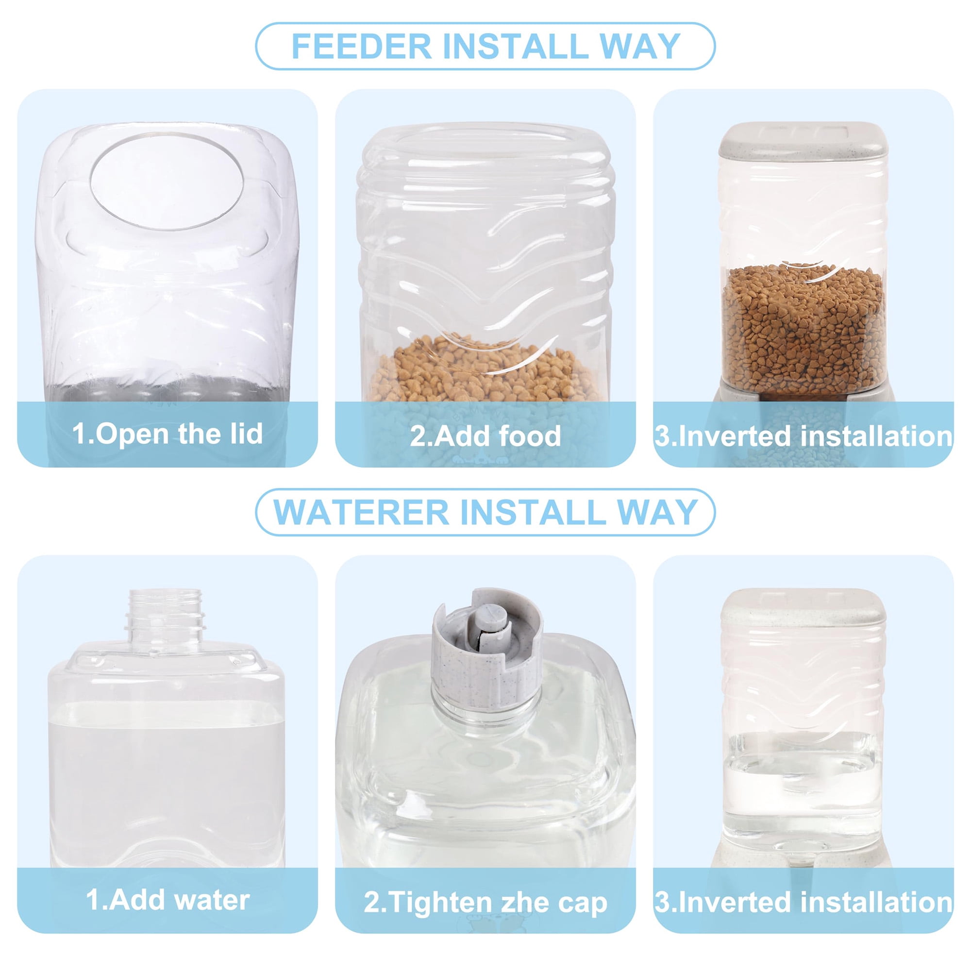 Automatic cat feeder and water dispenser, graity pet bowl for small medium dogs cats rabbits, large capacity 3.8L pet feeder storage container, durable material, perfect for busy pet owners, white