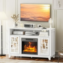 Seizeen Electric Fireplace TV Stand for 60" TV – Modern White Media Console with 18" Fireplace Insert, Storage Cabinets & 6-Color Flames | Living Room Entertainment Center