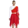 thumbnail image 4 of inhzoy Women's Praise Lyrical Dance Dress One Shoulder Worship Liturgical Overlay Tunic Red XXL, 4 of 9