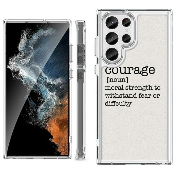 Shockproof Bumper Phone Case for Samsung Galaxy S23 Ultra 5G, by OneToughShield ® - Dictionary/Courage