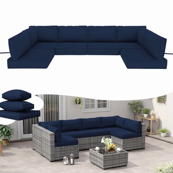 SDJPOI14 Piece Outdoor Replacement Cushion Set, Water-Repellent Sectional Cushion for Patio Furniture, Couch Coushions for 6-Seat Wicker Conversation Sets