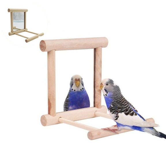 Meidiya Wooden Bird Mirror,Parrot Swing Bird Perches for Parrots Stand Wooden Swing Toy for Macaws Lovebird Cockatoo Parakeet Conure Finch Cockatiels